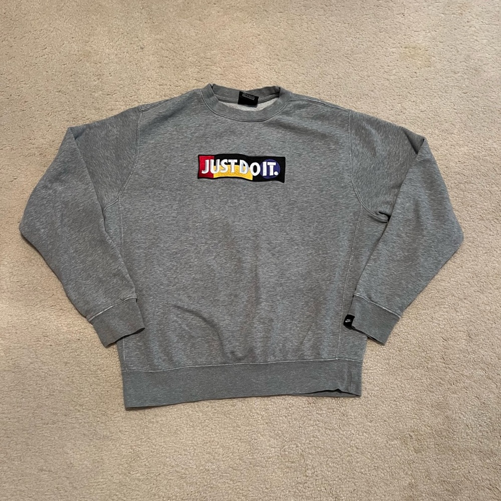Nike Gray Crewneck Sweater with Multicolor Logo